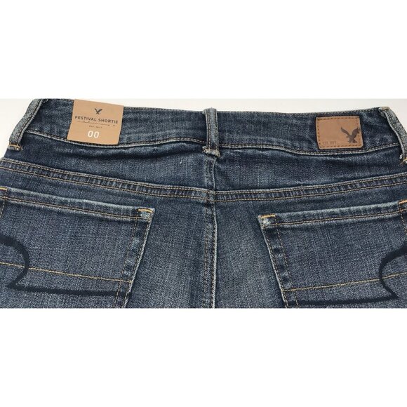 American Eagle Denim Shorts 00 Floral Embroidered Distressed Frayed Hem Cut Off - Picture 8 of 8